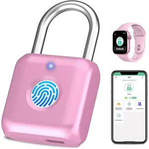 Fingerprint Padlock  Gym Locker Lock for Girls Women with Phone App iOS Watch Metal Keyless Combination Locks for School  Locker Toolbox Hasp Storage Pink