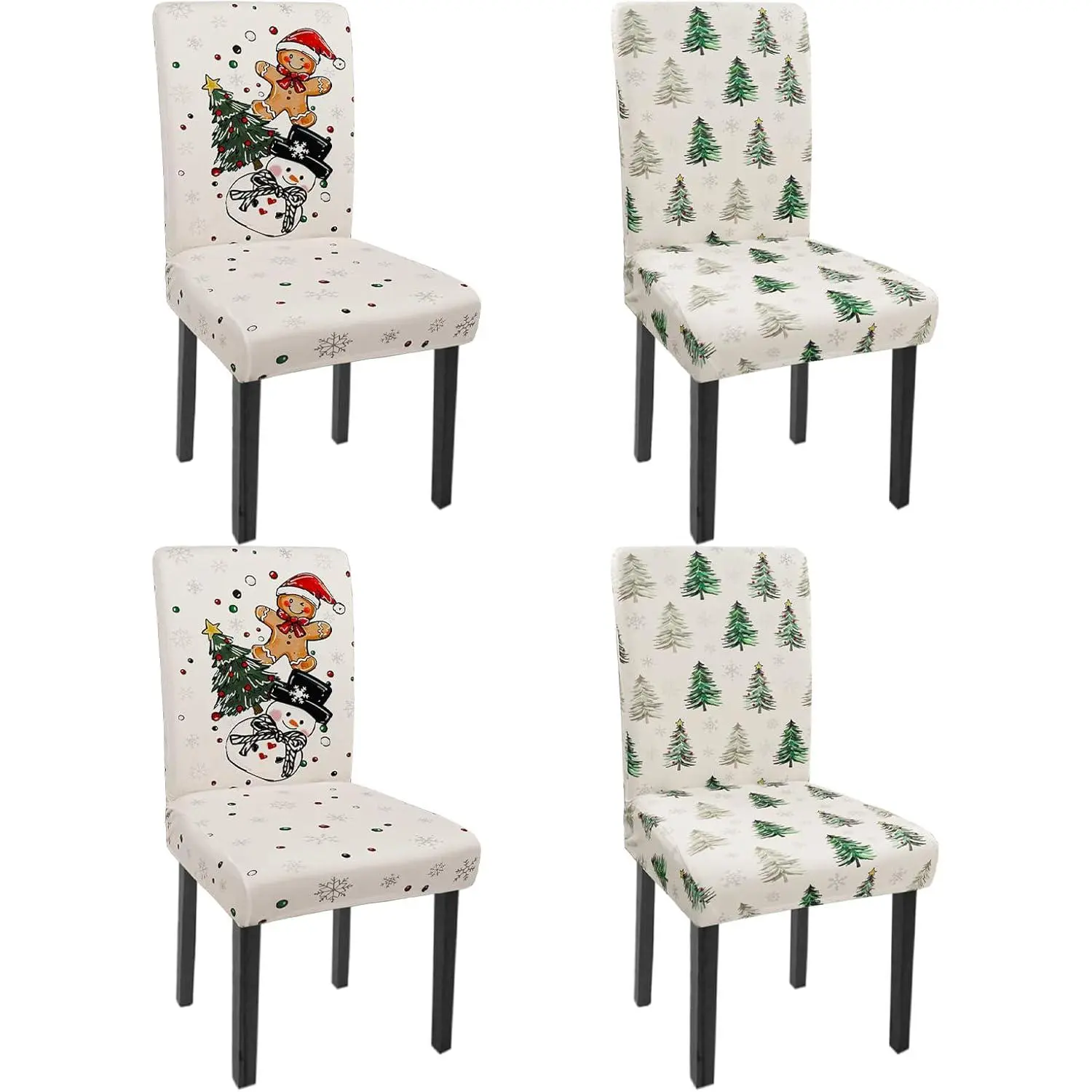 Christmas Chair Covers Set of 4 Gingerbread Stretch Parsons Chair Slipcovers Christmas Tree Snowman for Xmas Dining Room Decor Chair Seat Protectors (Gingerbread Tree,4PCS)