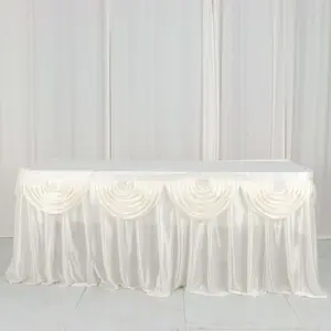 Satin Table Skirt 14ft Ivory - Pleated Double Drape Table Cover