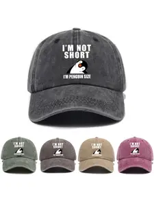 Trendy and versatile cartoon penguin letter print washed vintage soft-top outdoor sunshade baseball cap for men and women