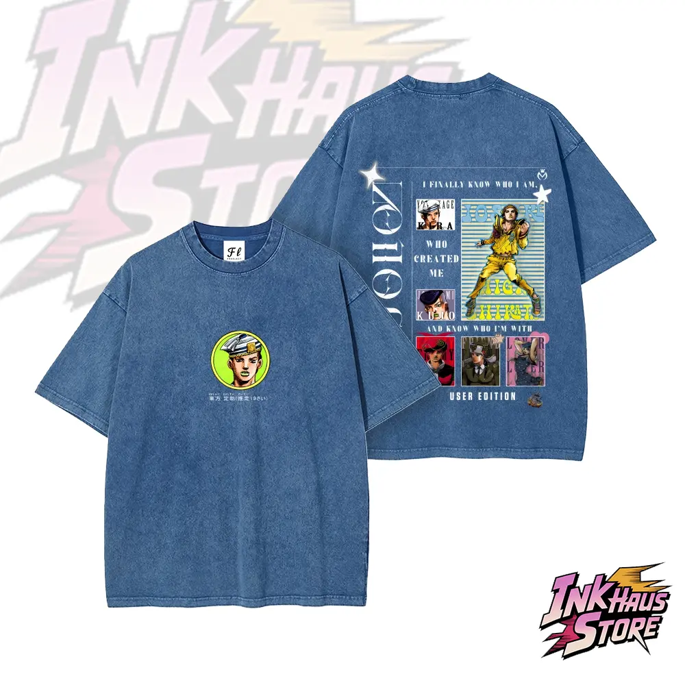 Josuke Higashikata ， *JoJo's Bizarre Adventure Part 8: JoJolion*--Short Sleeve Cotton Unisex Retro wash Tee