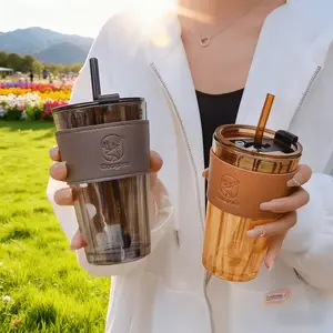 400ML Glass Water Cup with Straw, Portable Lid & Aurora Pattern Design, Perfect Gift for Women Couples Outdoor Use, Reusable Glass Bottle