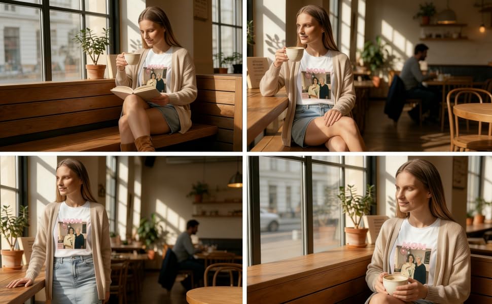 Mother's Day - Customize a Short-Sleeved Shirt for Your Mother and add a Photo on it as a for her - This Shirt is Produced in an American Factory and Shipped. Black or white