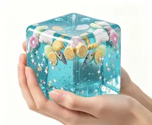 Ocean Squishy Cube - Fun Sensory Stress Relief Toy with Cartoon Sea Life & Ice Cream Elements