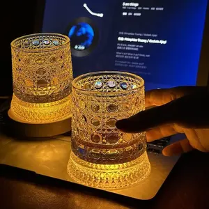 Bday Gifts Ideas for Men, Gem Pattern Old Fashioned Whiskey Glasses with 360° Rotating Base,  Cocktail, Rocks,