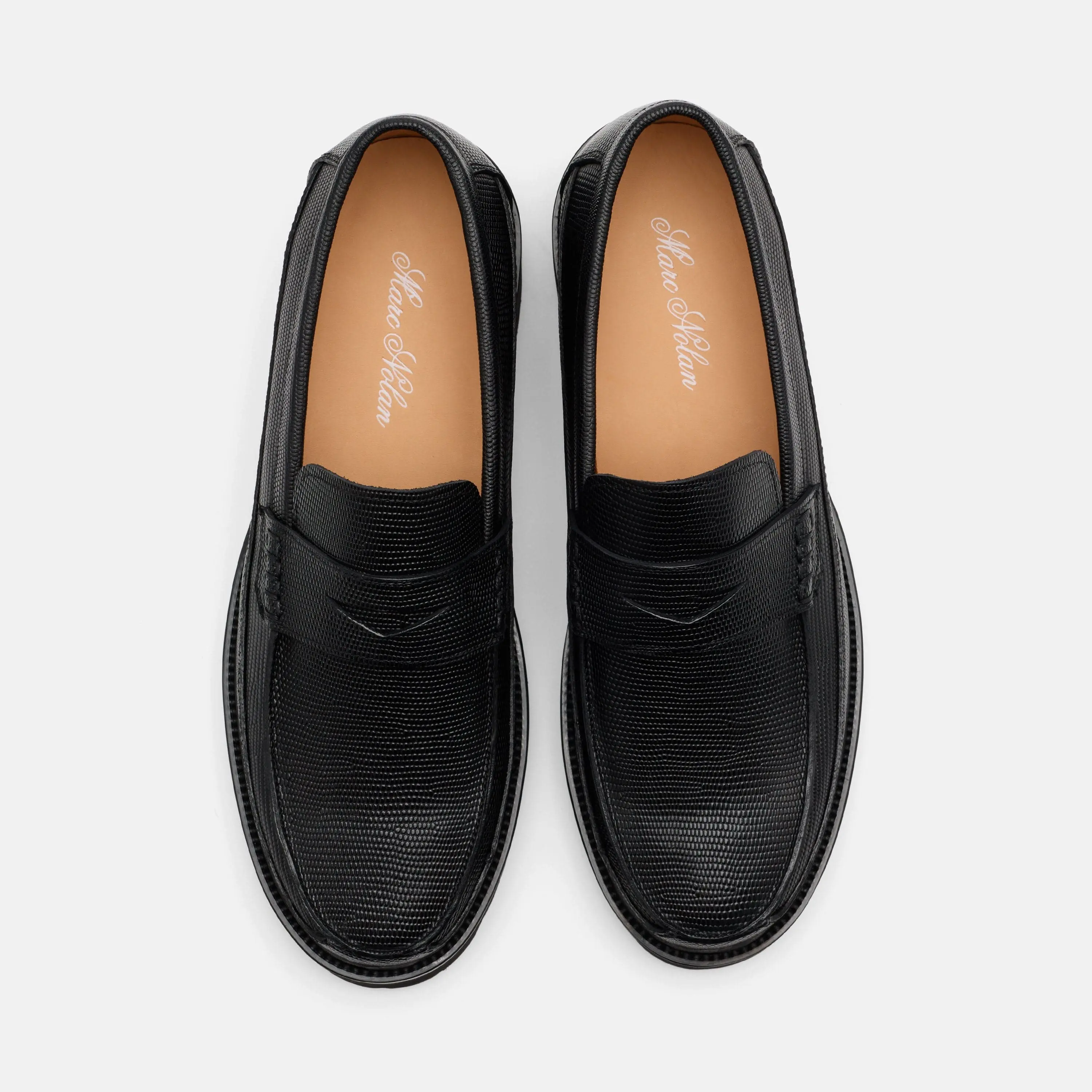 Mulo elegant leather lizard print black loafer Adler Black Lizard Leather Lug Penny Loafers main image 4