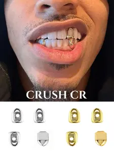 CRUSH CR 18K Gold Plated Hollow Open Face Tooth Caps for Women Content Creators Mirror-Like Polished Finish Tooth Gem Ideal for Music Festivals Themed Parties Night Outings TikTok Photoshoots Hip Hop Concerts Streetwear Fits Club Nights Urban Street Style