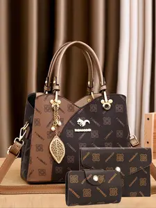 Women's Fashionable Plaid Embossed Pu Leather Handbag & Wallet with Charm Decor, 2025 New Style Casual Versatile Shoulder Bag Set for Daily Travel Work Commute, Daily Commuting Bag, Dainty Gift for Your Love