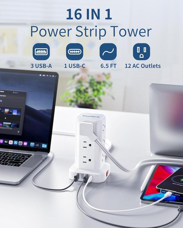 Koosom 35W Power Strip Tower,10FT Long Extension Cord,16-Outlet - View #6