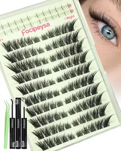 Fox Eye Lash Clusters Wispy Eyelash Clusters Kit Natural Lash Extensions Foxy Cluster Eyelash Extensions Spiky Individual Eyelashes Extension Kit with Lash Bond and Seal, Lash Tweezers
