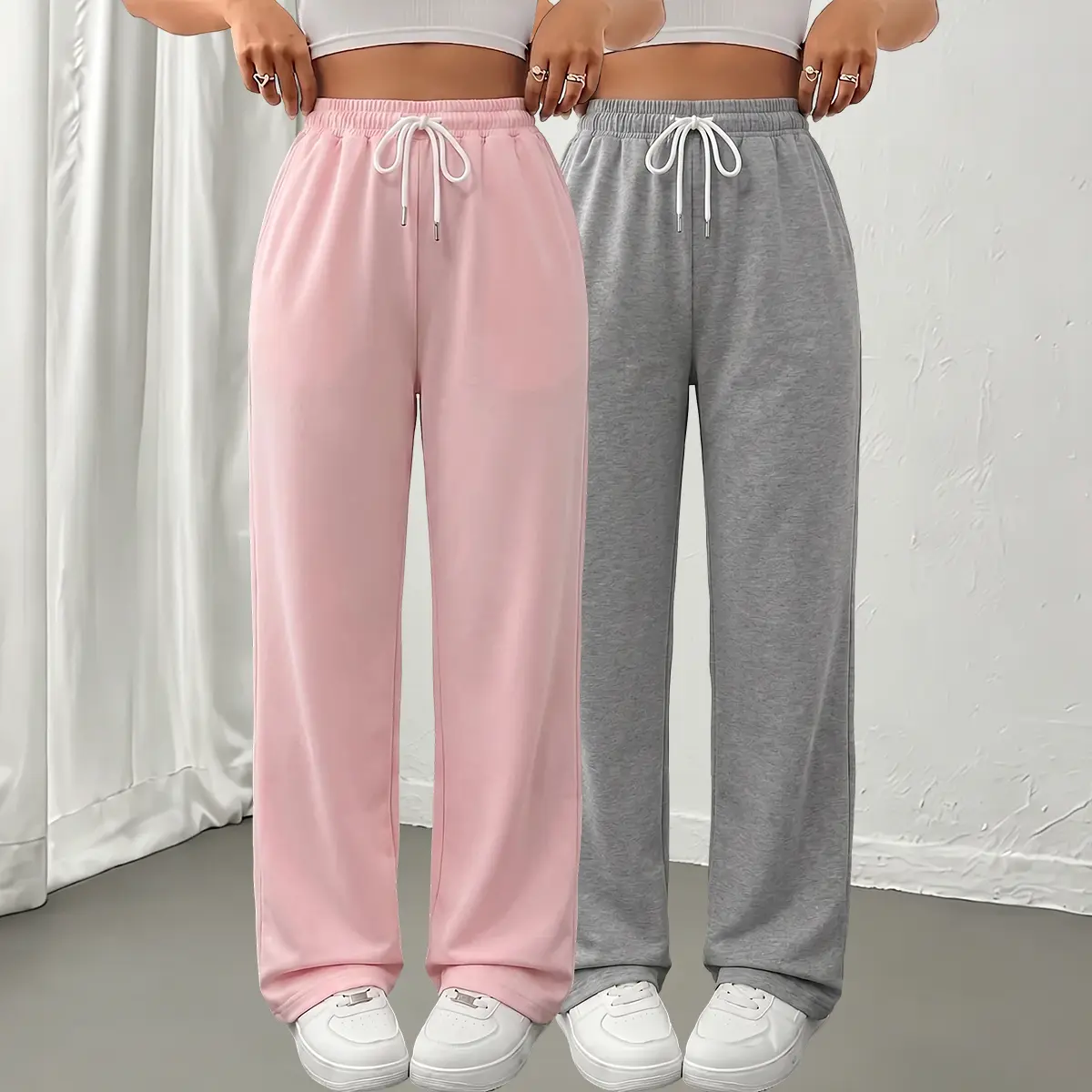 JOGWAVE 2PCS Women’s High-Waisted Wide-Leg Yoga Pants – Stretch fabric, with pockets, designed for curvy figures and plus-size women; business-casual long pants, stylish for everyday wear EverGoing 2026