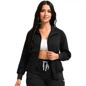 Scrub Jackets long Sleeve Medical Scrub Jackets Soft stretch nurse jacket with side pockets for Unisex Workwear