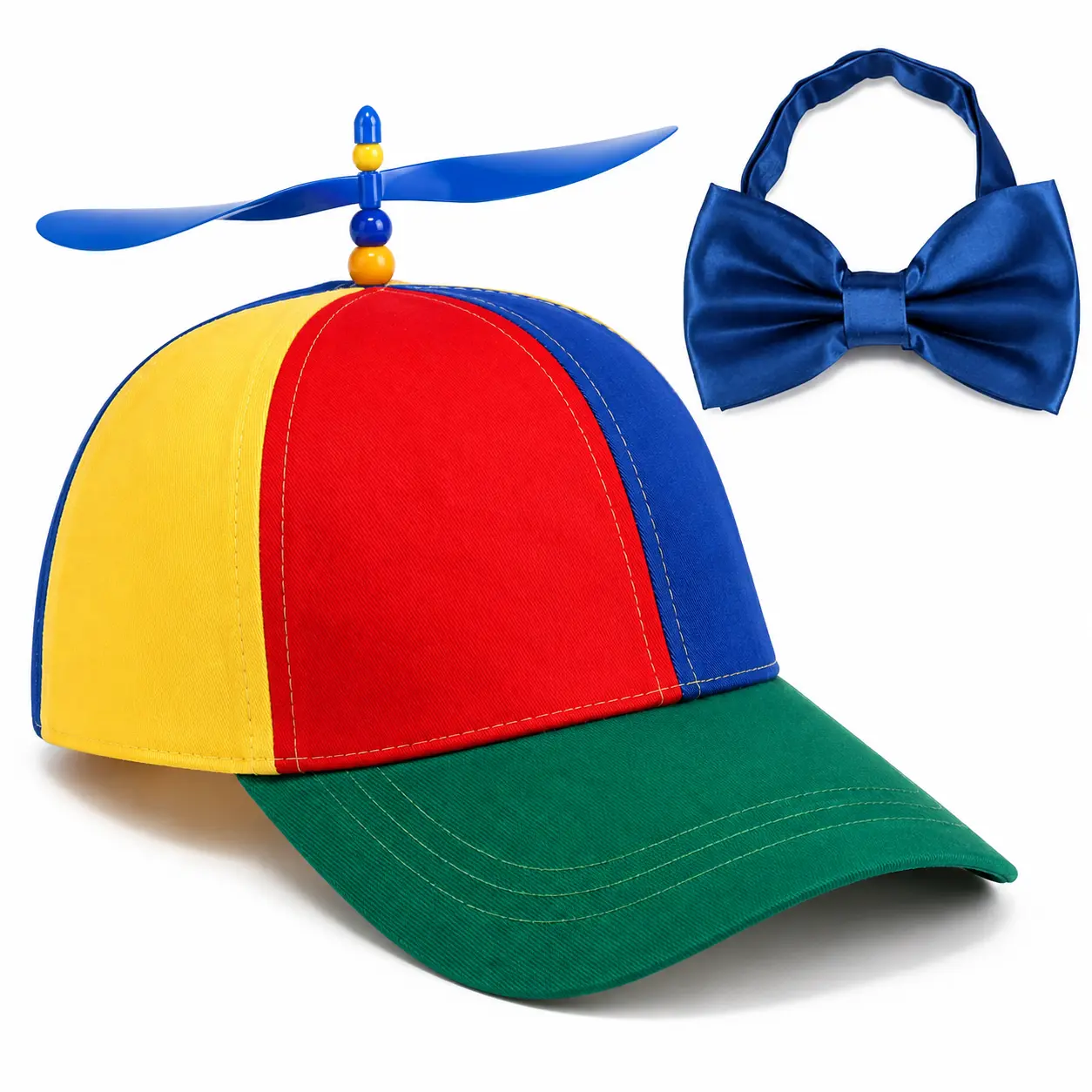 Unisex Cotton Twill Rainbow Color Block Propeller Wind Spinner Baseball Hat - Adjustable, Trendy, Cool, Funny, Cartoon Pattern, Whimsical Gift Party Accessory, Trendy Hat, Funny Cap
