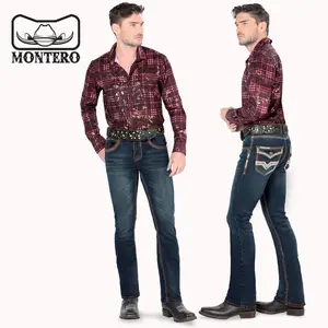 LAM1851 Black Premium Denim Embroidery Jeans with Modern Boot Cut, High Quality Cotton, All Seasons, Button Closure, Western Style