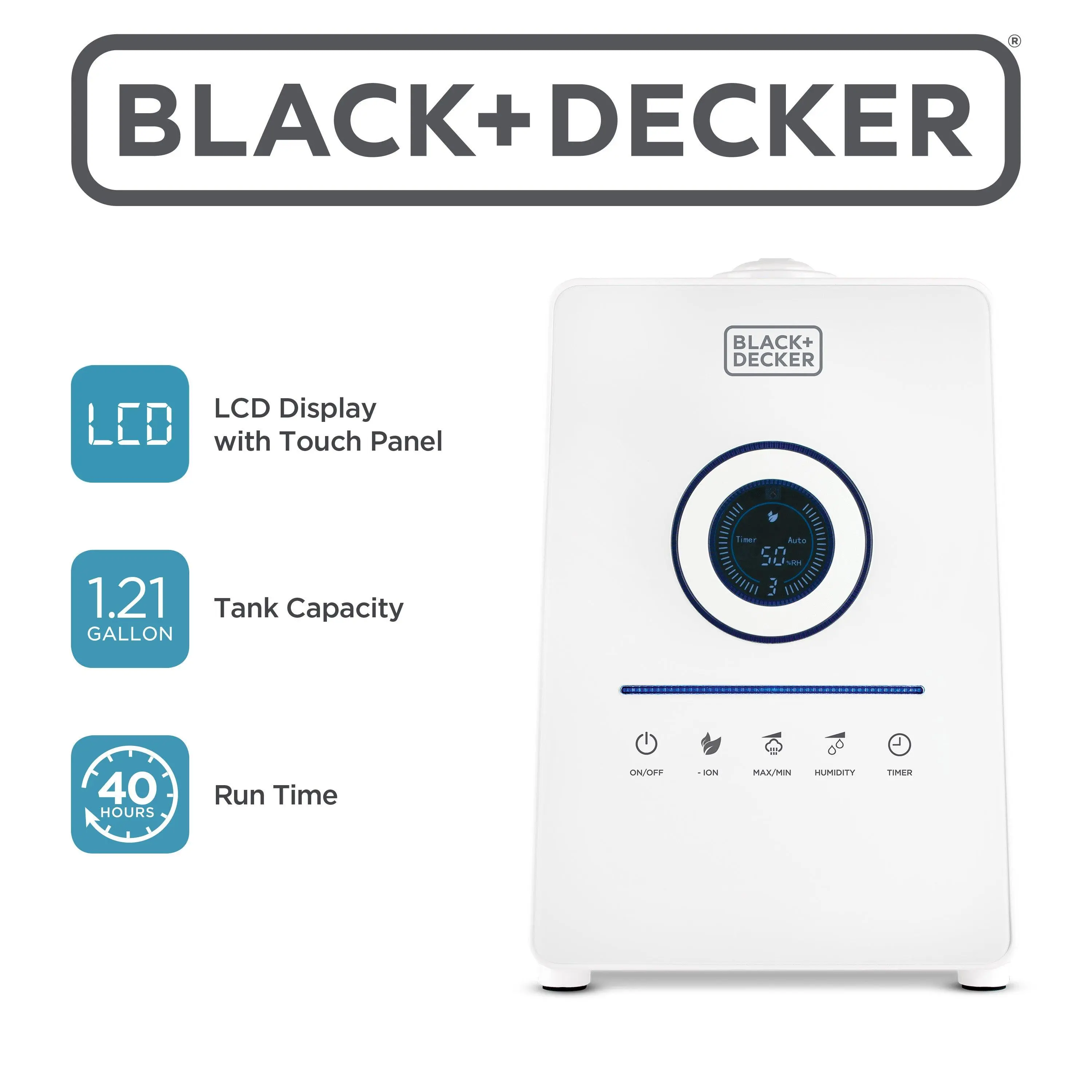 BLACK+DECKER 1.45 Gallon Ultrasonic Humidifier with Remote, Cool Mist, For Baby Essentials and Bedroom Use, 40-Hr Run Time, Touch Control LCD, Auto Shutoff, Ceramic Filter, BUHDR055, White