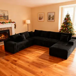 Sectional Cloud Couch for Living Room, Modular Floor Sofa with Plush Flannel, No Assembly Required, Big Comfy Couches Set with Fluffy Memory Foam, Stupendous U Shaped Sofas with Chaise summervibes