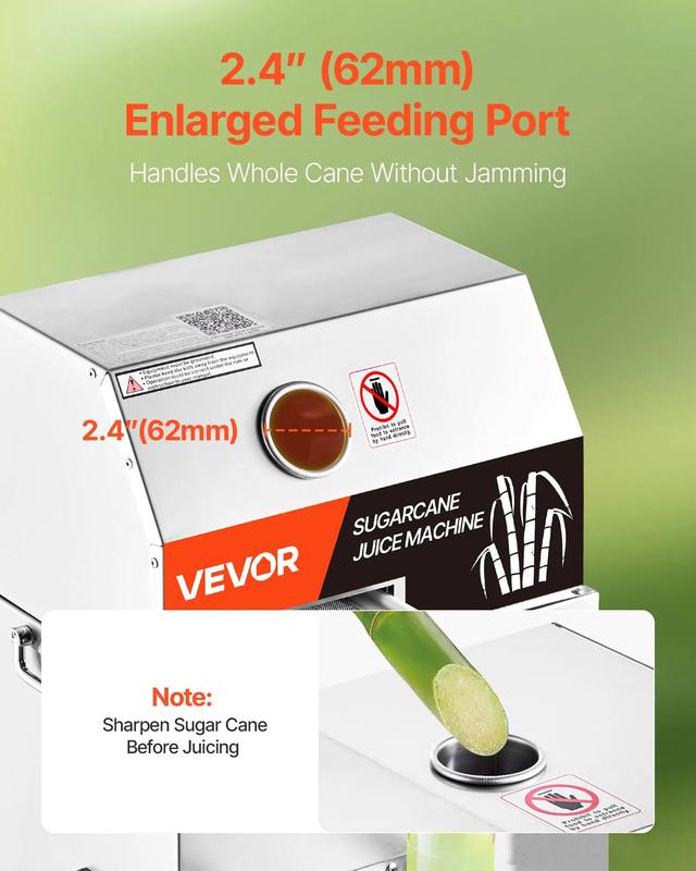 VEVOR Commercial Sugar Cane Juicer, TikTokShopBlackFriday, 800W Electric Sugarcane Juicer Machine with 661LBS/H High Output, 3 Stainless Steel Rollers, Sugar Cane Press Juice Extractor Squeezer on Wheels for Home/Commercial