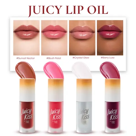 RUBY VIBE CO Juicy Lip Oil, Moisturizing Lip Oil with Jojoba Oil & Squalane, Lip Gloss for Glass Shine, Lightweight Lip Care for Soft, Smooth Lips