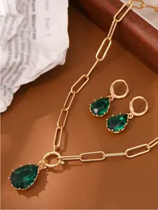 Nooxian 1set Glittering Caterpillar Chain & Purple Heart Shape Cubic Zirconia Pendant Necklace With One Earring, Women's Jewelry Set Valentines,Mom