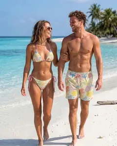 His & Hers Seashell Print Bikini and Trunks | Tropical Couple Swimwear Set
