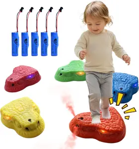 Mist Spraying, Dino Roaring & Light-Up Stepping Stones; Durable Non-Slip Sensory Dinosaur Balance Stones with 5 Rechargeable Batteries; Perfect for Indoor & Outdoor Play