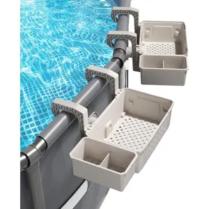 2 Sets of Poolside Storage Baskets with Cup Holders -  for 3-Inch or Smaller Top Rails - Above Ground Pool Accessories - Fit for  Above Ground Pool(Grey)