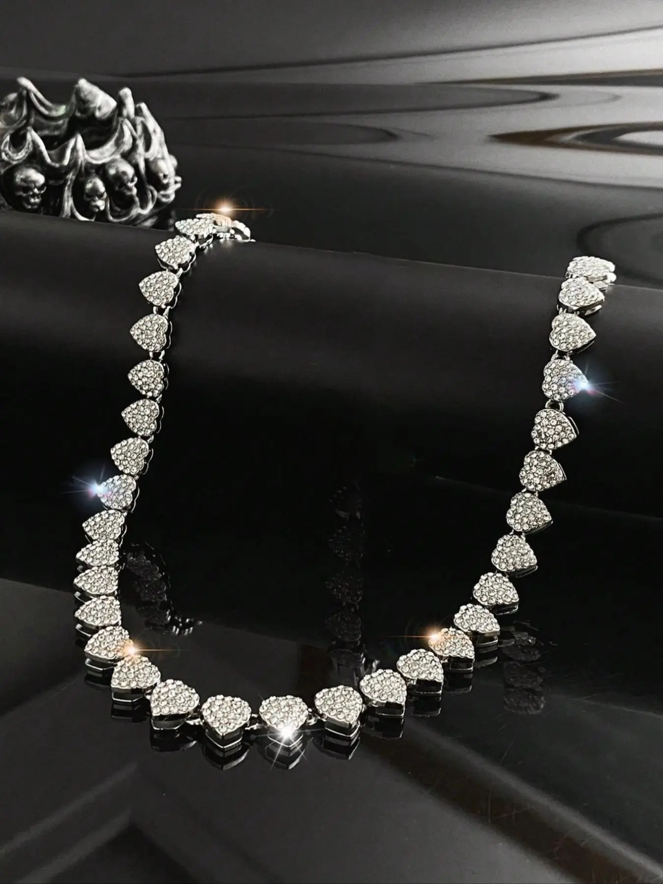 Full Rhinestone Heart Cuban Hip Hop Chain Necklace Bracelet, Sparkling Jewelry for Trendy Fashion Lovers, Perfect Gift for Any Occasion