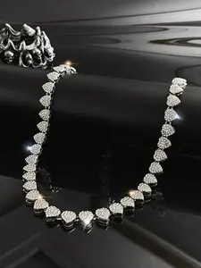 Full Rhinestone Heart Cuban Hip Hop Chain Necklace Bracelet, Sparkling Jewelry for Trendy Fashion Lovers, Perfect Gift for Any Occasion