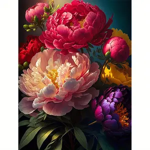 1 PCS Vibrant Peonies, 16×20 Inches - Frameless - Acrylic Paint by Numbers Kit for Beginners - DIY Handmade Art Set - Coloring by Numbers - Ideal for Home Wall Decoration & Gift - Frame Not Included