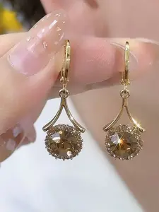Fashion Rhinestone Drop Earrings, Elegant Alloy Crystal Studs, All Season Jewelry Accessories, Unique Design, No Choking Hazard
