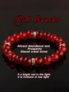 Crimson Abundance Bracelet, Glazed Crystal Stone Bracelet, Wealth Magnet Jewelry for Day & Night, Fashion Accessories for Women & Men, Rich Bracelet
