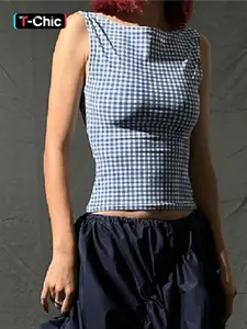 Women's Gingham Print Bow Tie Back Tank Top, Casual Sleeveless Top for Daily Wear, Ladies Clothes for All Seasons