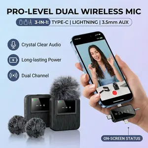 Multi-functional 3-in-1 Wireless Lavalier Mic Hi-Fi Audio Noise Reduction for Camera Smartphone