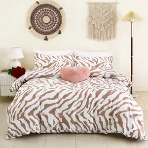 3 piece zebra print bedding set, breathable polyester fiber bedding, including 2 pillowcases without core, suitable for bedroom decoration in all