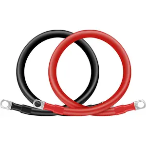 4AWG 15-Inch Battery Cables Set, (1 Positive & 1 Negtive) with 3/8" M10 Lug Terminals, Power cord inverter jumper cables, Battery Cable for Car, Truck, Solar, Marine, Lawn Mower, RV
