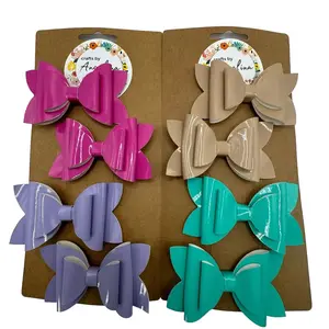 Patent shiny faux leather 3 inch bows set of 4