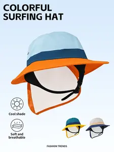 Summer Beach Surfing Hat, Trendy Patchwork Design, Windproof & Water-Resistant, Breathable Mesh, Detachable Scarf, Outdoor Essential