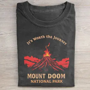 Vintage It's Worth The Journey Mount Doom National Park Graphic Tee - The Lord of The Rings Movie Shirt - LOTR - The Hobbits - Middle Earth - Tolkien - Fantasy Rings - Book Lover - Fantasy Novel Menswear Tops