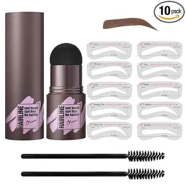 Eye-Brow Stamp and Eyebrow Stencil Kit (Dark Brown) | Brow Stamp Waterproof Eyebrow Powder Shaping Kit, Natural Eye Brow Definer with 10 Brow Stencils for Women Eyebrows Makeup