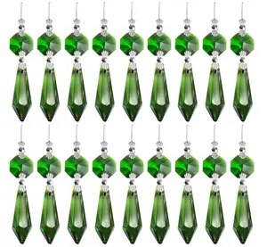 20 Pieces Chandelier Icicle Crystal U-Drop Prisms Lamp Parts Glass Pendants Beads for Wedding, Party or Holiday Decoration, 37mm, Green