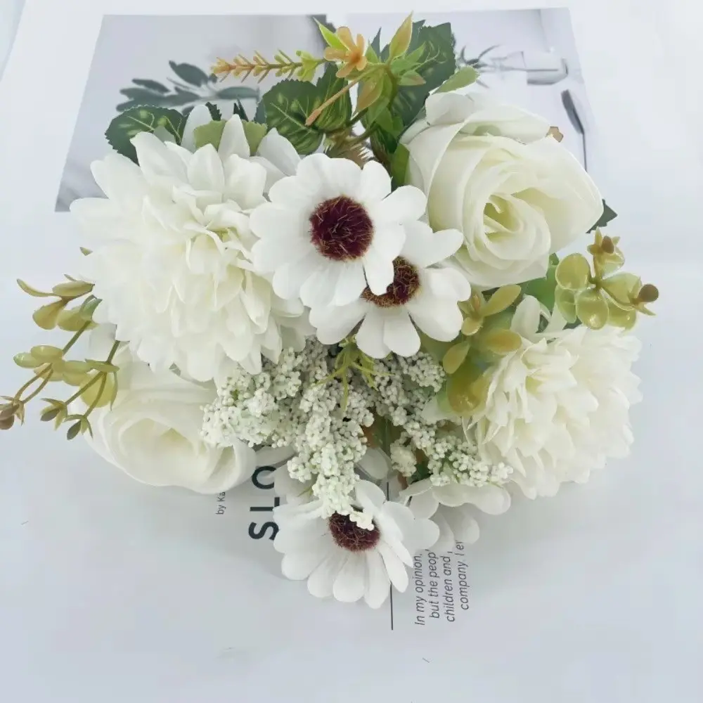 7 Forks Artificial Rose Daisy Bouquet, Fake Silk Flowers, Faux Flowers, Wedding Home Living Room Table Hotel Decor, Event Photography Props, Realistic Floral Arrangement, Flower Arrangements