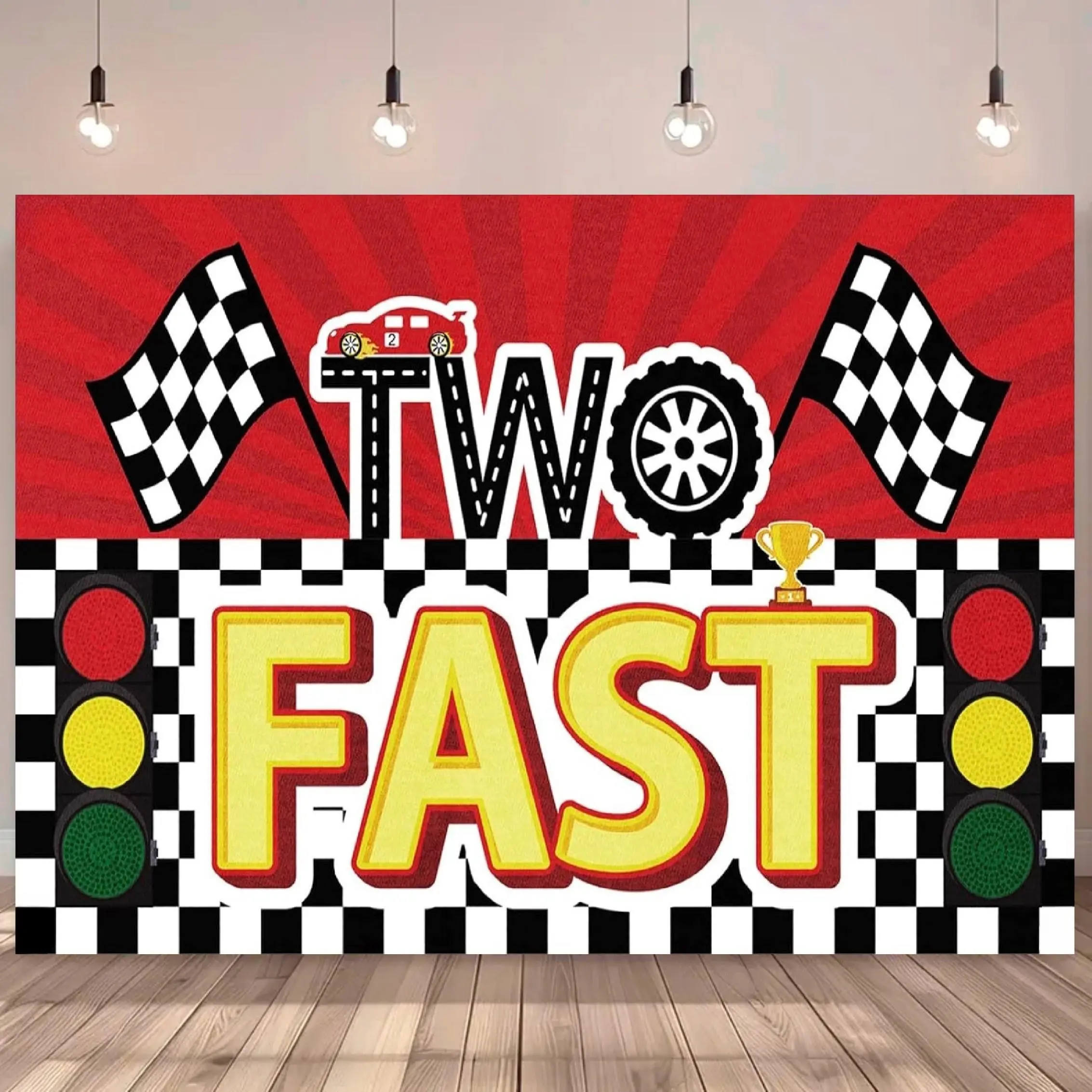 Racing Theme Birthday Party Background, 1 Count Colorful Race Car Pattern Backdrop,  Booth Prop, Indoor & Outdoor Decoration Supplies, Banners