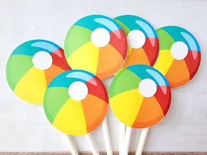 Beach Ball Cupcake Toppers - Beach Cupcake Toppers - Beach Party Cupcake Toppers