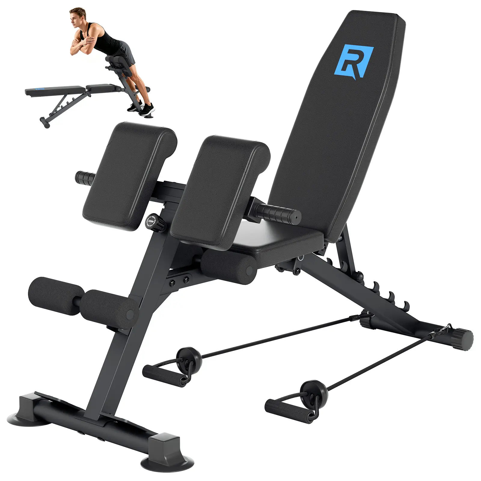 Unisex All-in-1 Adjustable Weight Bench - 660 lbs Cap., 10 Height Adjustments, Preacher Curl Pad, Roman Chair, Multiple Angles, Resistance Bands, Full Body Workout, Back Extension Roman Chair Weight Lifting, Garage & Home Gym Setup