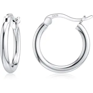 Sterling Silver Hoop Earrings White Gold Plated Silver Circle Endless Earrings Hoops Jewelry Lightweight Hoop Earring for Women Diameter 10,14,16,18,20,25,30,35,40,50,60mm