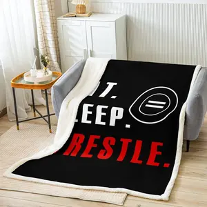Wrestle Sherpa Throw Blanket - Sports Theme Plush Super Soft Fuzzy Blanket for Kids Boys Girls Teens Baby