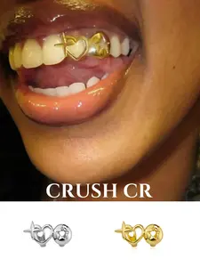 CRUSH CR 1pc 14K Gold Plated Copper Heart Star Grillz, Silver/Gold Finish – Romantic Y2K Hip-Hop Tooth Jewelry, Tooth Gems for Female, Black Women, Girls, Men Boys. Perfect for Parties, Valentine’s Day, Cosplay & Gifts! Trendy Bling Accessory