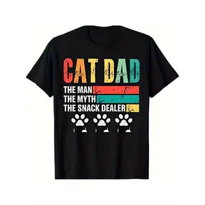 Men's Retro Cat Dad T-Shirt -  Soft Crew Neck Short Sleeve Shirt with Funny Cat & Dad Print, Casual Gift for Fathers, Husbands, Pet Lovers - Year-Round Comfortable Casual Attire