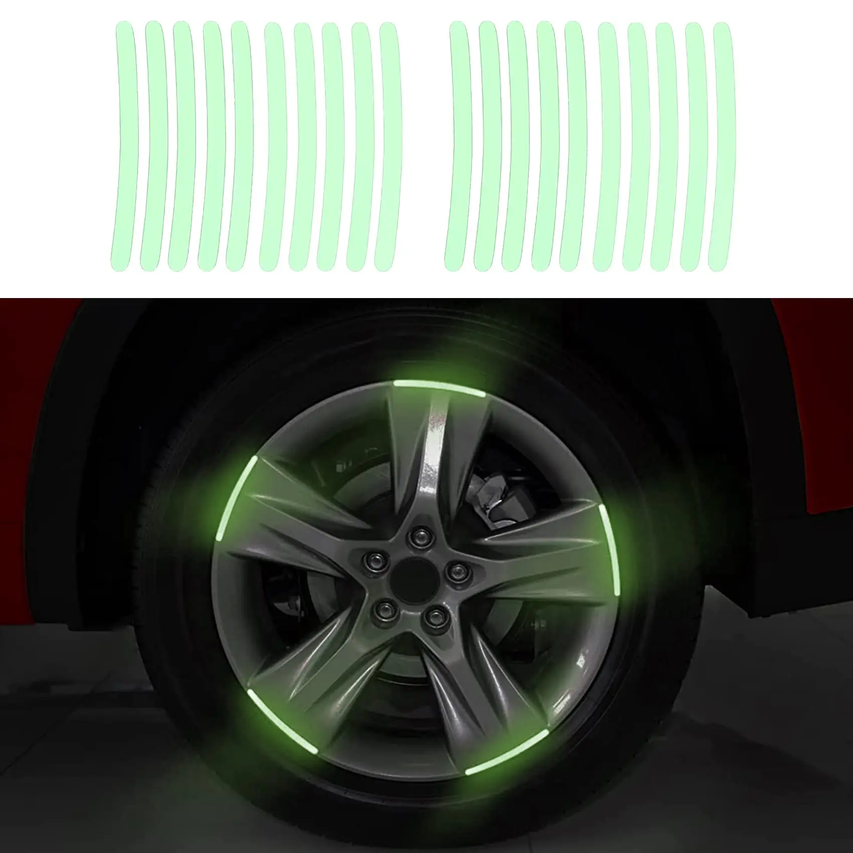 20 count Car Wheel Hub Reflective Sticker, Reflective Wheel Rim Stripe Decal Sticker, Reflective Wheel Rim Stripe Decal Sticker, Night Reflective Safety Decoration Strip for Cars, Trucks, Motorcycle (Luminous)