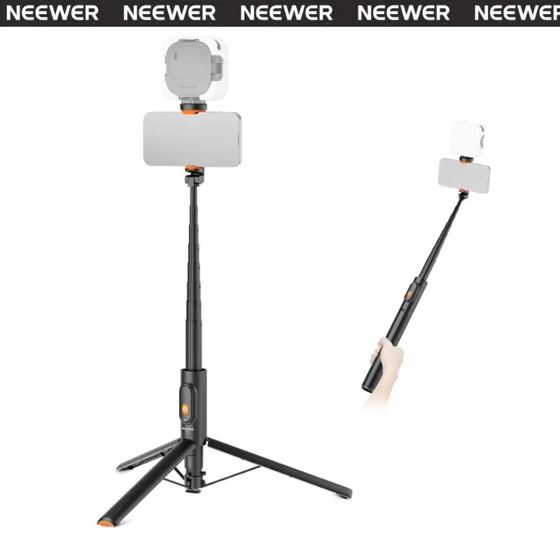 NEEWER PA992 Selfie Stick Tripod for Smartphone, One Button Quick Release, Built In Remote Control, Cold Shoe Mount, Adjustable Height and Angle, Content Creator Tool for Vlogging, Streaming, Photography